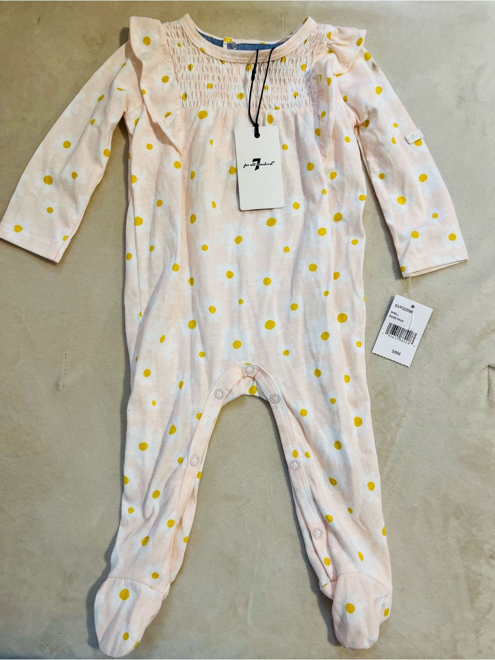 7 for all mankind Baby Girl Floral Ruffle One Piece Romper Playsuit Size 3-6 M